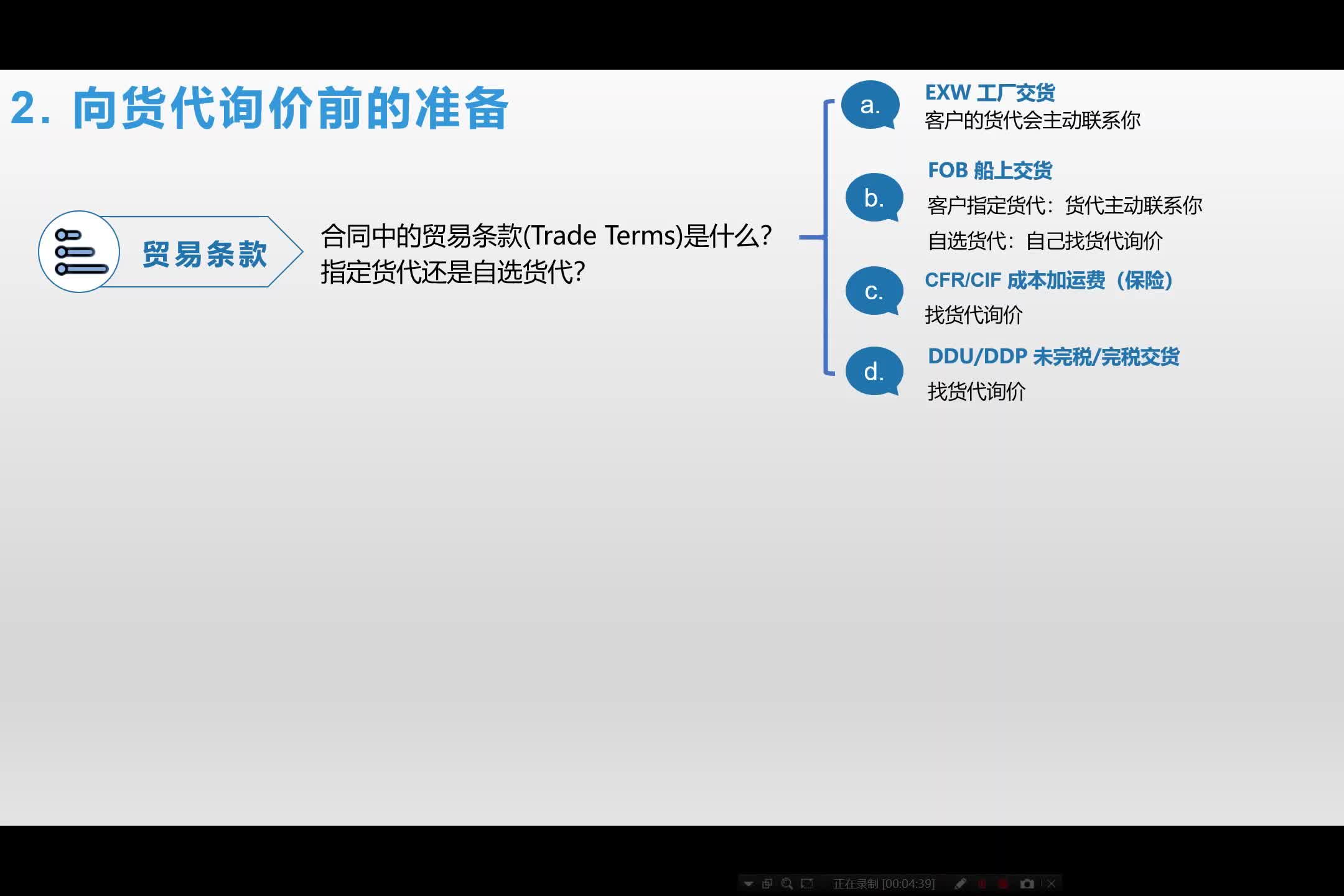 外贸英语 外贸出货流程 从订舱到退税 学习视频教程 腾讯课堂